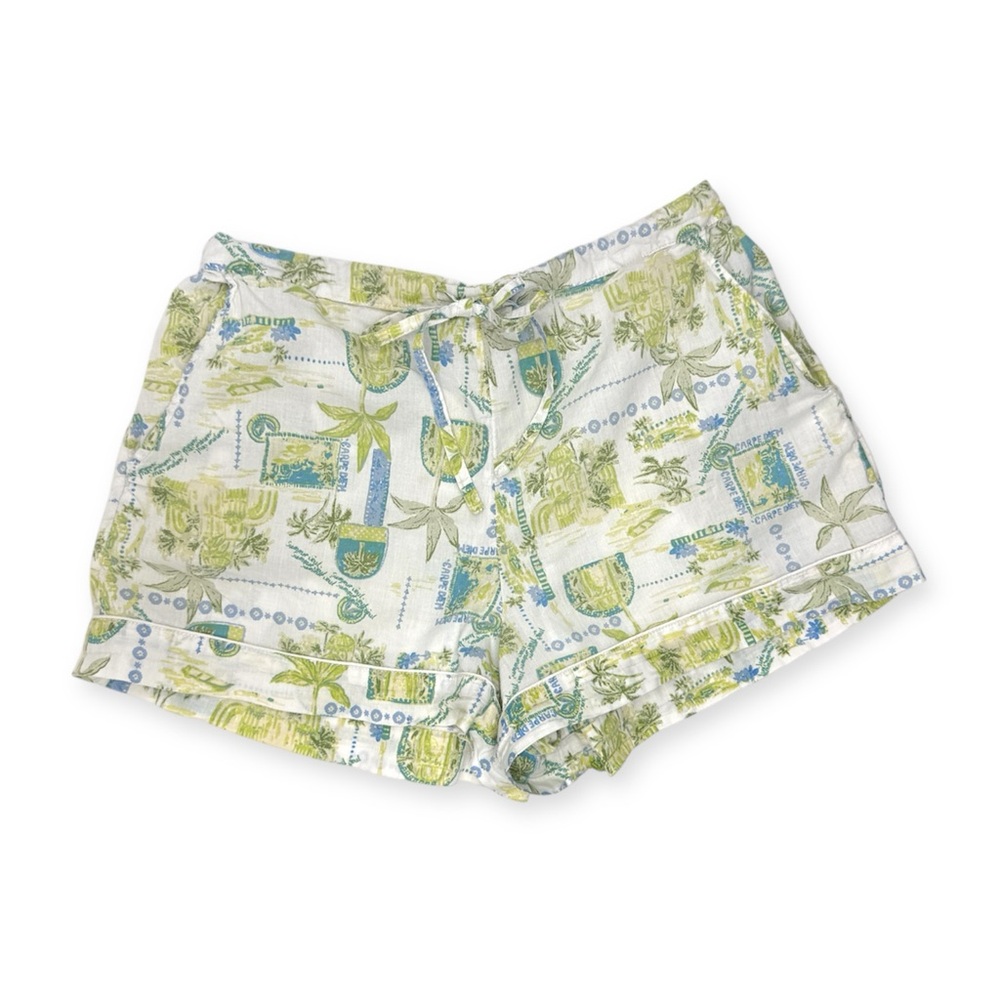 Calypso St Barth Lightweight White & Green Printed Lounge Shorts - 100% Cotton